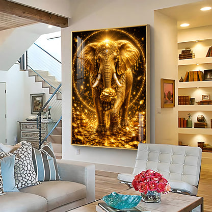 Golden Elephant Premium Acrylic Vertical Wall Art