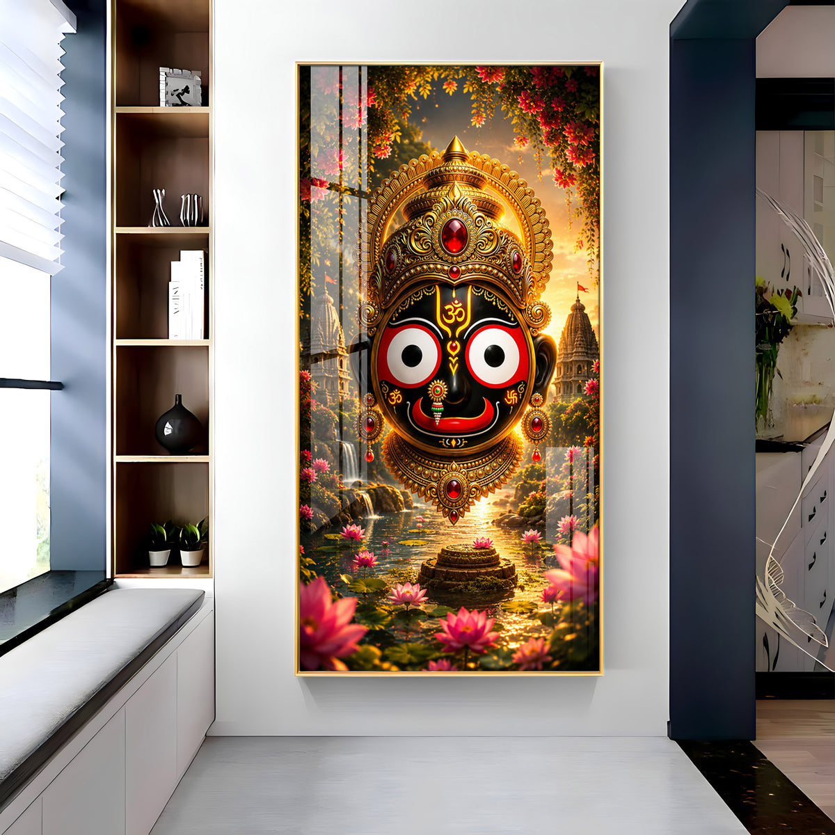 Lord Jagannath Puri Golden Crown Premium Acrylic Vertical Wall Art