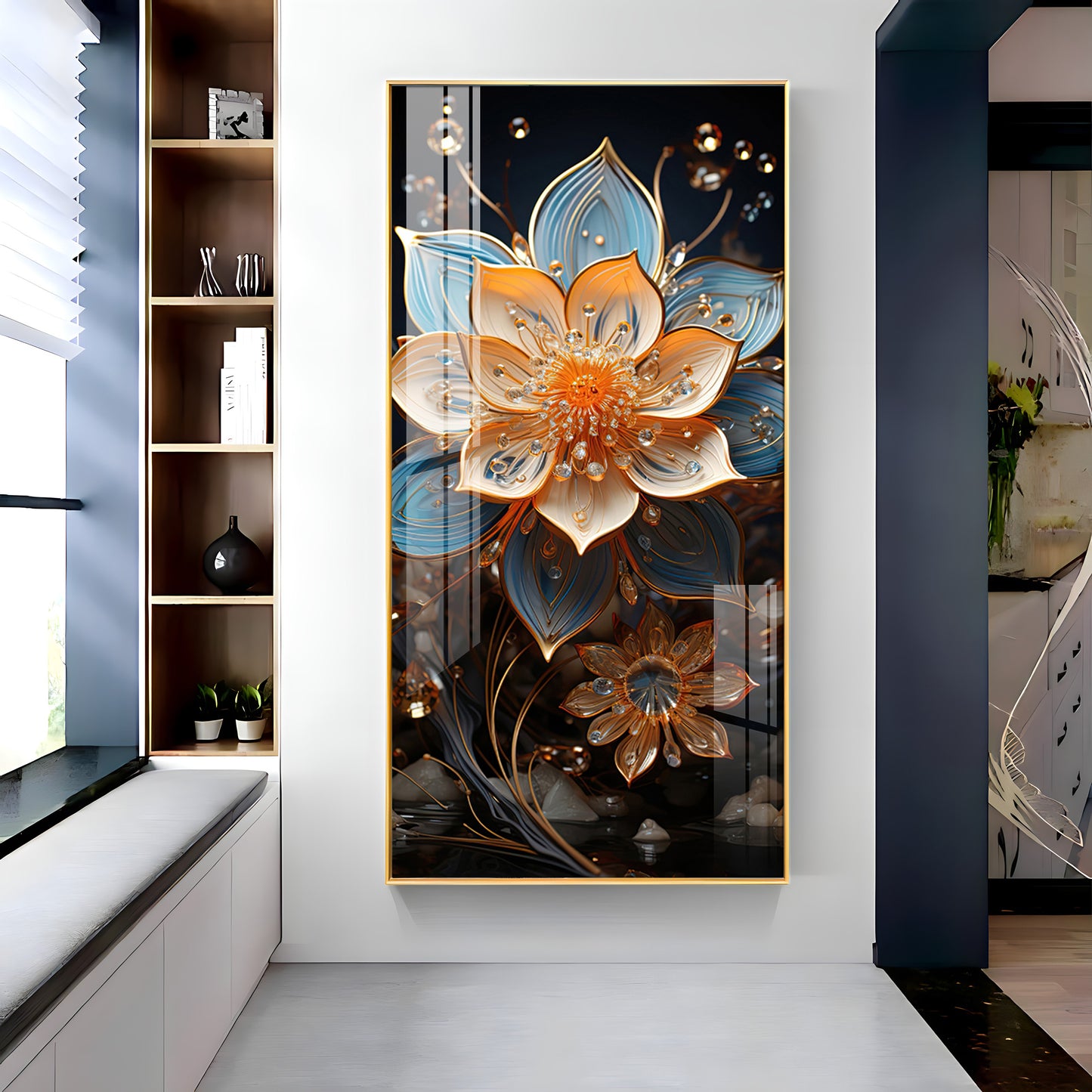 Floral Hallway Harmony Premium Acrylic Vertical Wall Art
