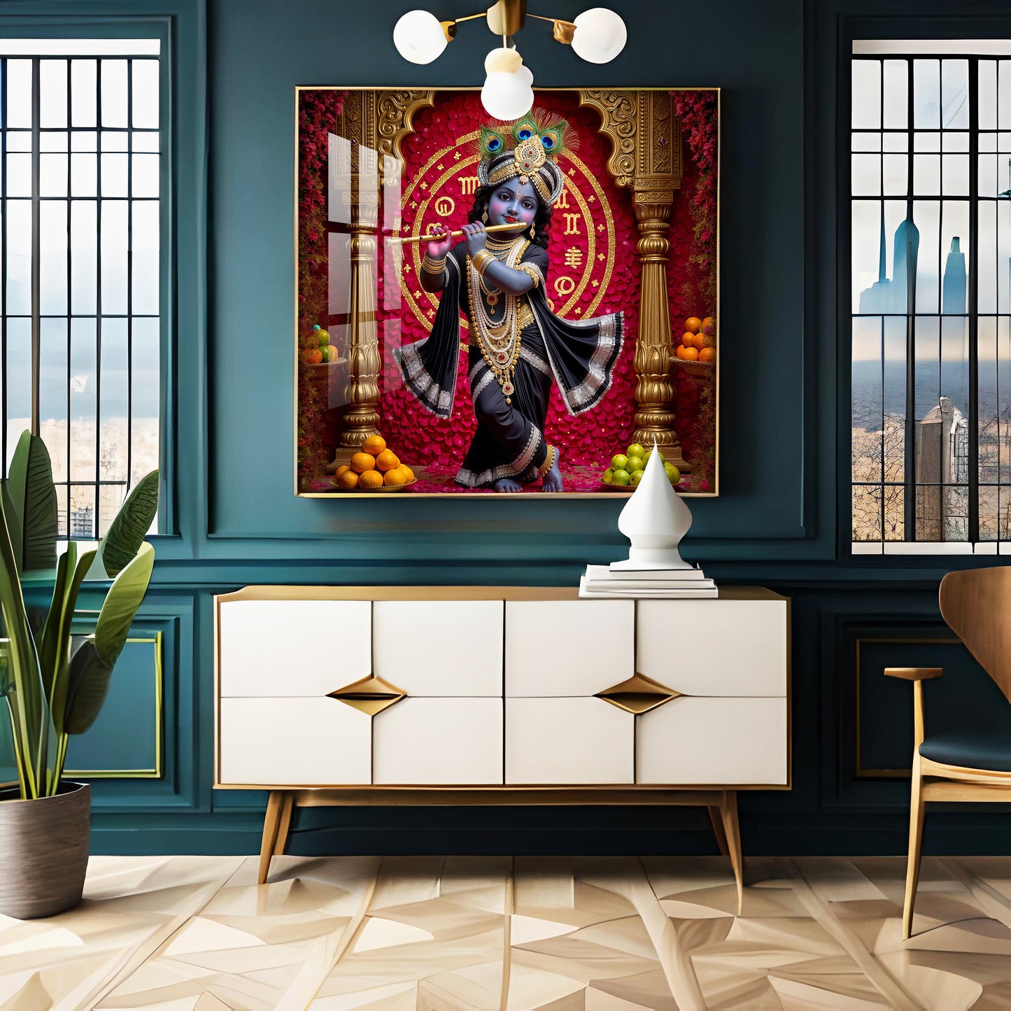 Bal Krishna Playing A Flute Premium Acrylic Square Wall Art