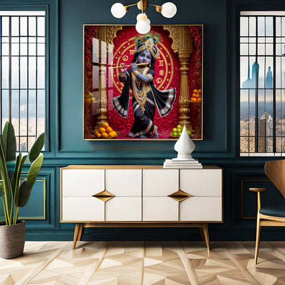 Bal Krishna Playing A Flute Premium Acrylic Square Wall Art