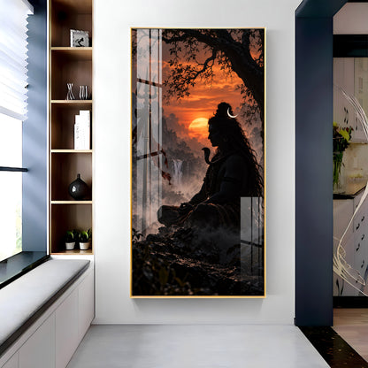 Divine Mahadev Peaceful Dhyan Pose Premium Acrylic Vertical Wall Art