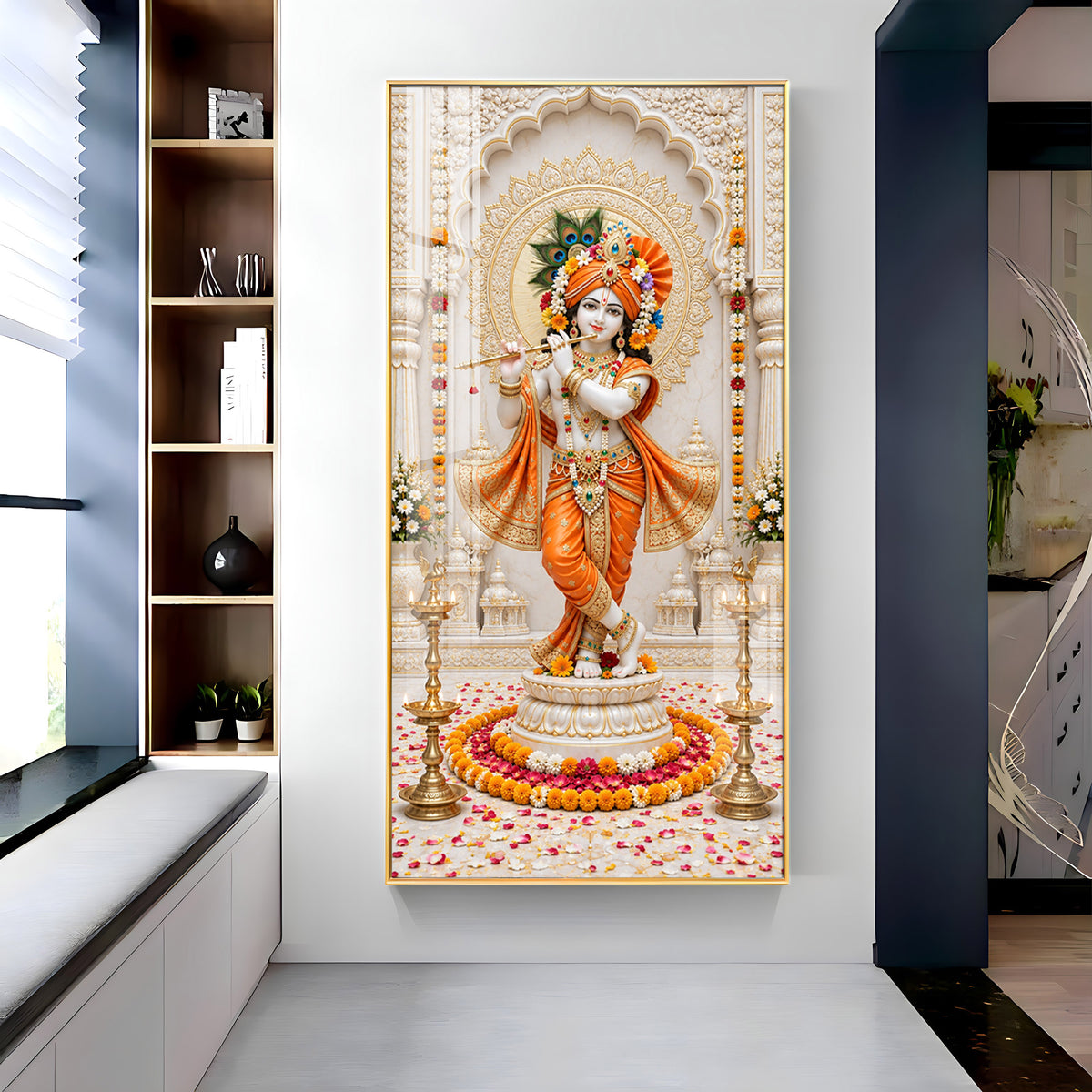 Shri Krishna In Orange Poshak Premium Acrylic Vertical Wall Art