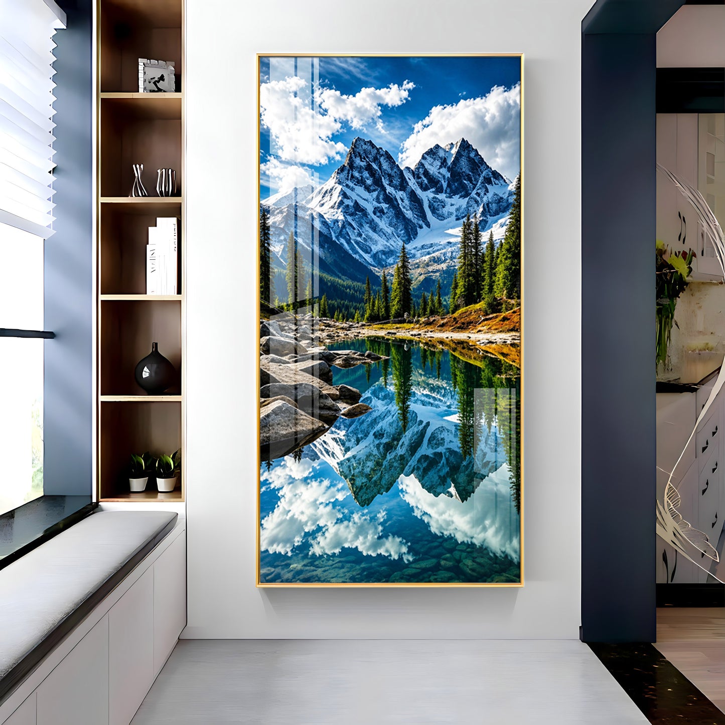 Serene Mountain Lake Premium Acrylic Vertical Wall Art