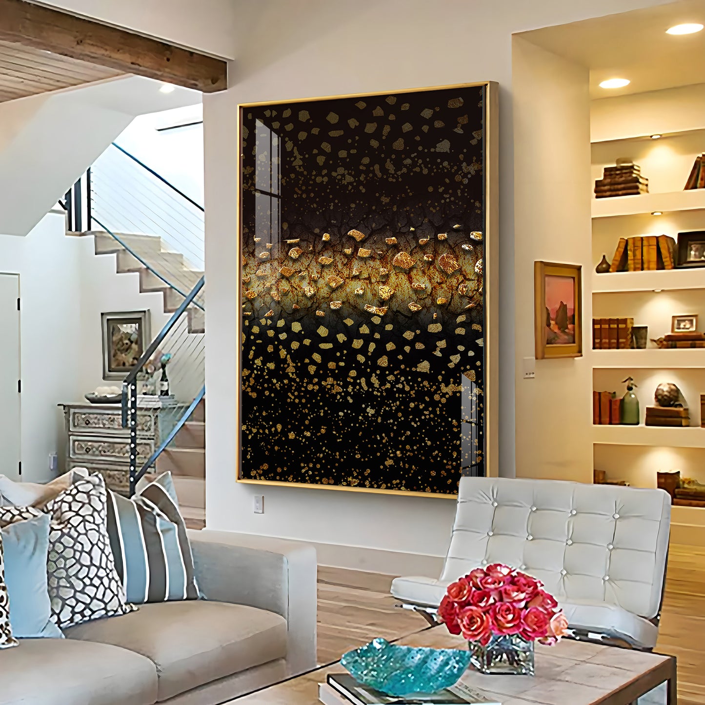 Golden Oasis Premium Acrylic Vertical Wall Art