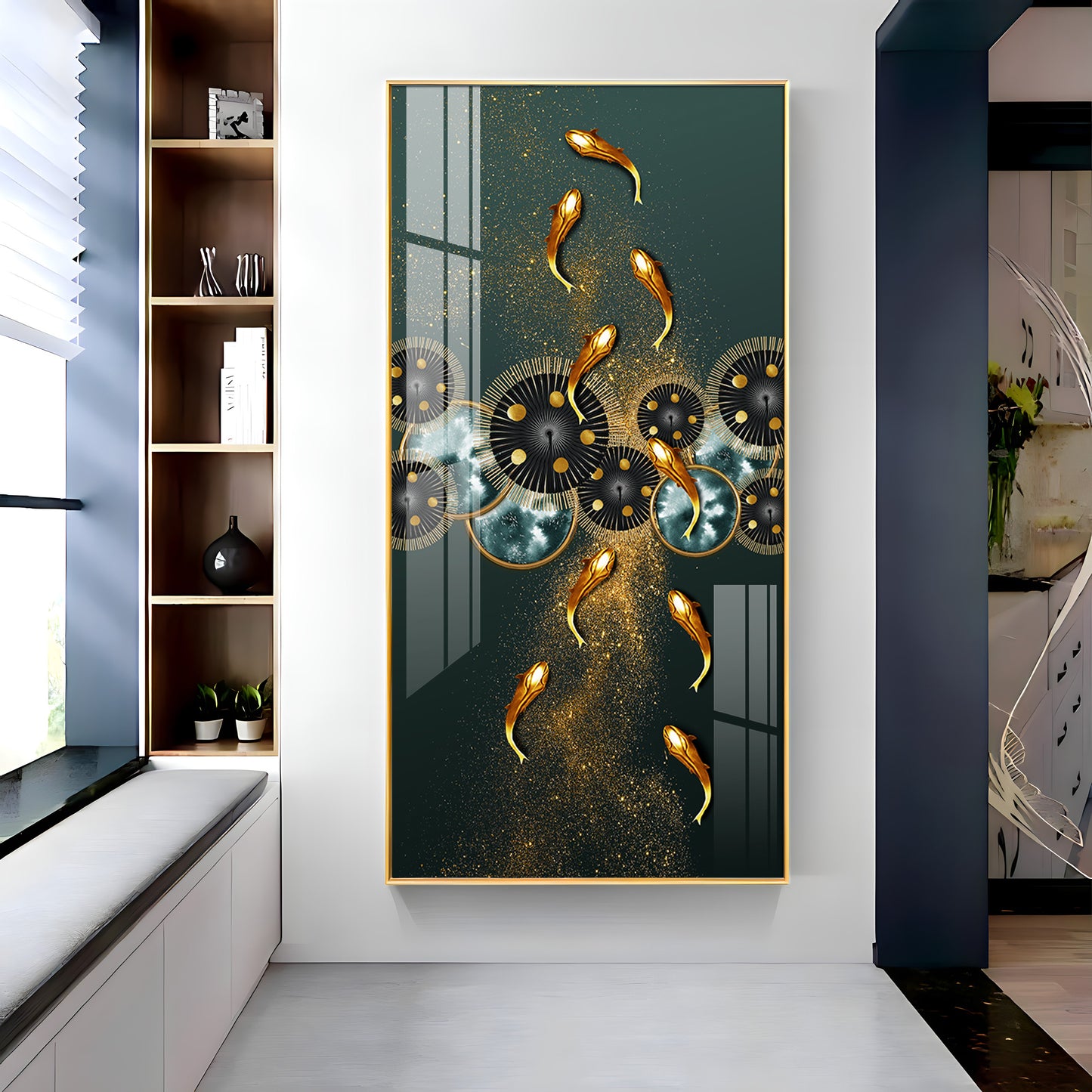 Golden Koi Fish Feng Shui Carp Premium Acrylic Vertical Wall Art