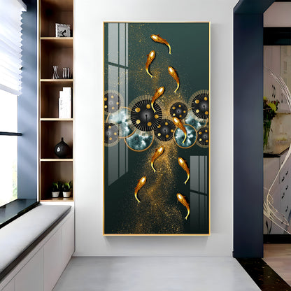 Golden Koi Fish Feng Shui Carp Premium Acrylic Vertical Wall Art