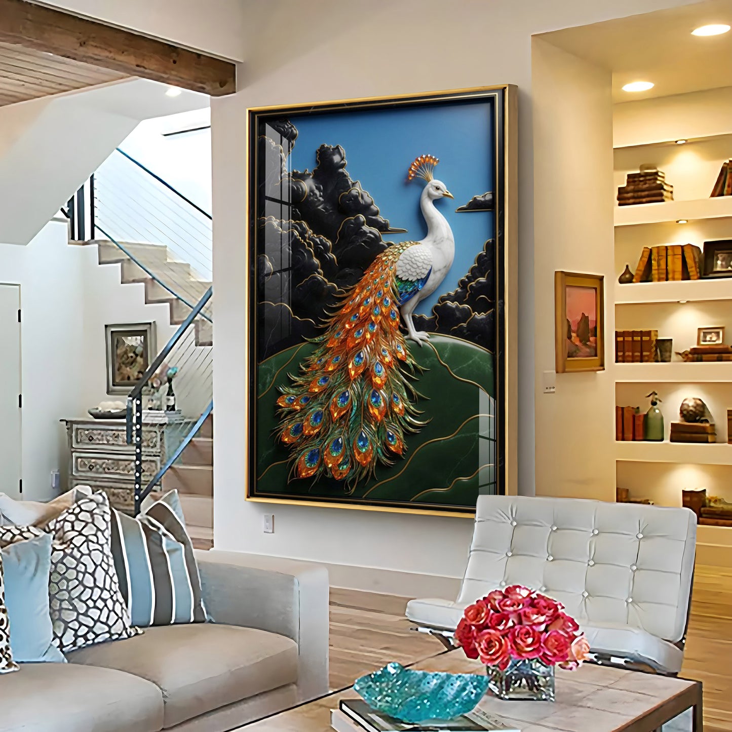White Peacock Premium Acrylic Vertical Wall Art