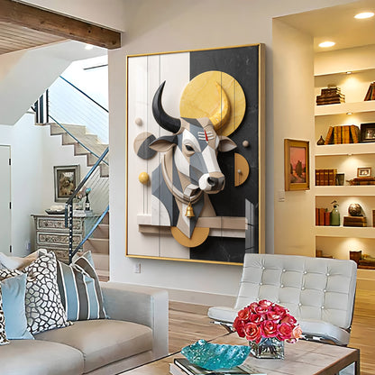 Modern Geometric Nandi with Tilak & Bell Premium Acrylic Vertical Wall Art