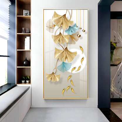 Golden Blossom Elegance Premium Acrylic Vertical Wall Art