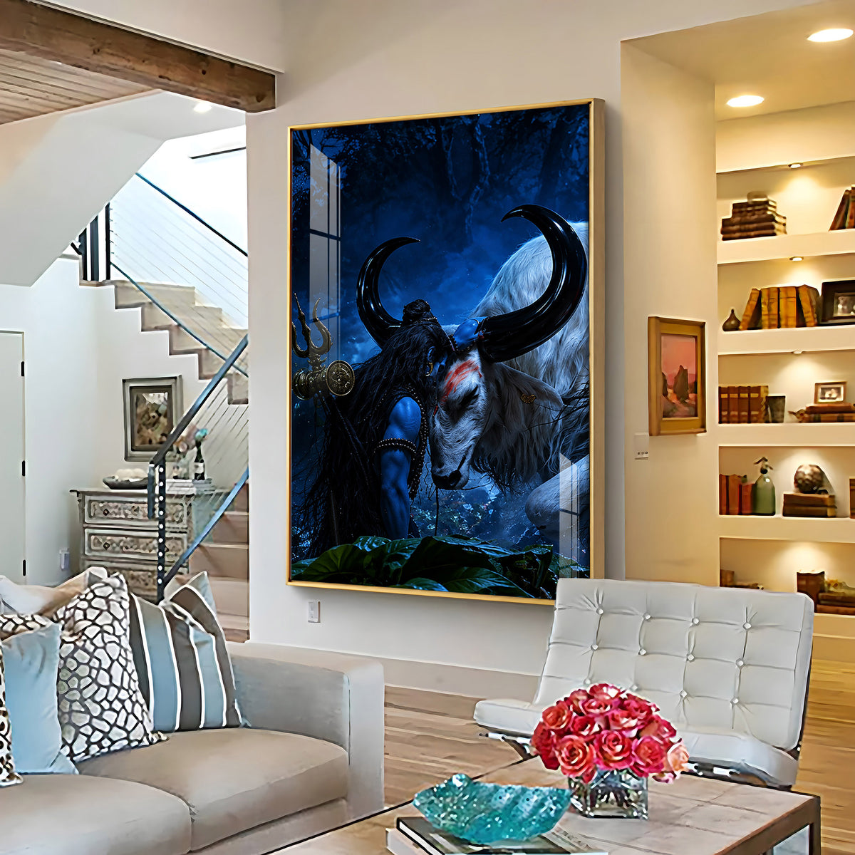 Shiva Embracing Nandi Bull Premium Acrylic Vertical Wall Art