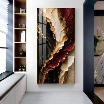 Luxurious Textured Abstract Maroon Black & Gold Premium Acrylic Vertical Wall Art
