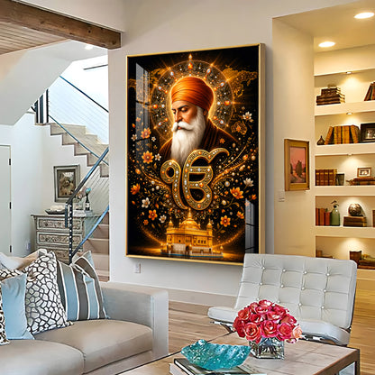 Guru Nanak Dev With Ik Onkar Symbol Premium Acrylic Vertical Wall Art