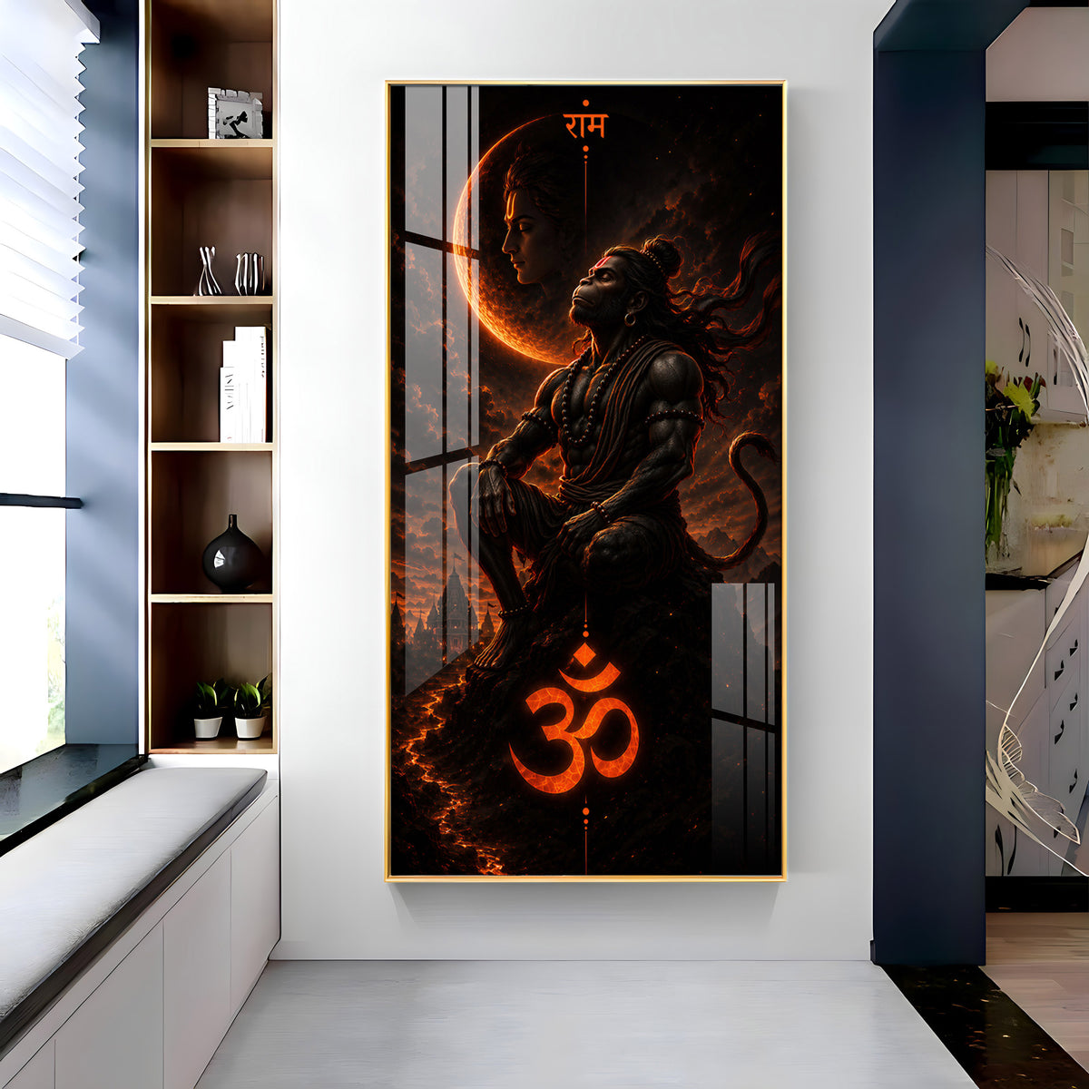 Meditating Lord Hanuman Premium Acrylic Vertical Wall Art