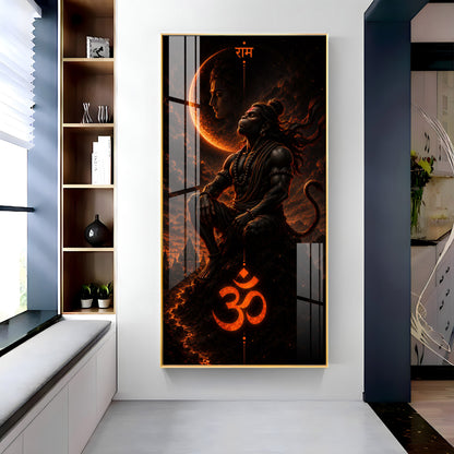 Meditating Lord Hanuman Premium Acrylic Vertical Wall Art