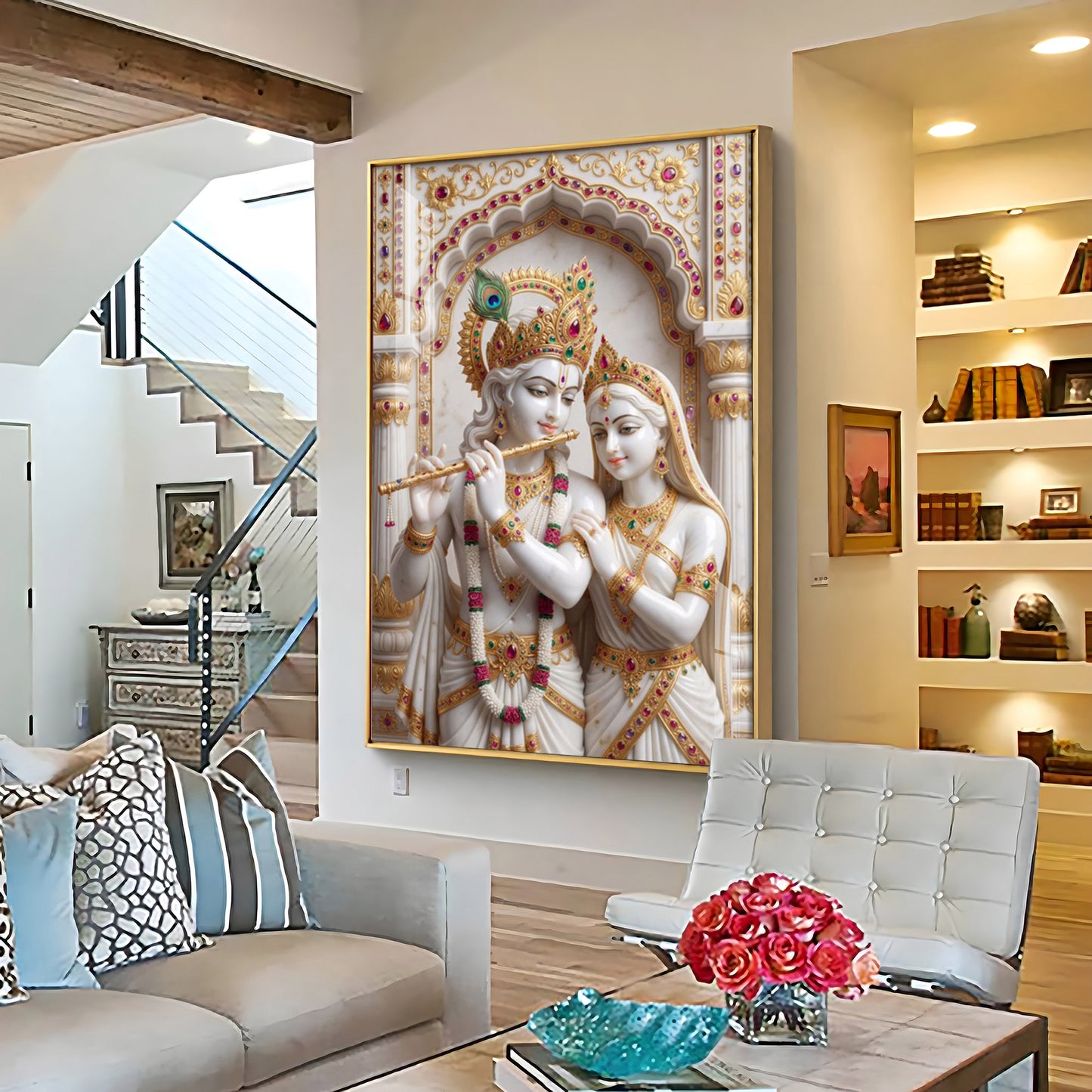 Radiant Radha krishna Idol Premium Acrylic Vertical Wall Art