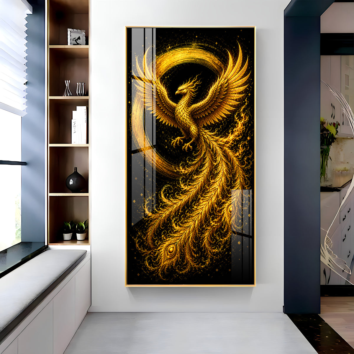 Majestic Golden Phoenix Rising Premium Acrylic Vertical Wall Art