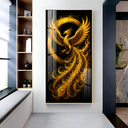 Majestic Golden Phoenix Rising Premium Acrylic Vertical Wall Art