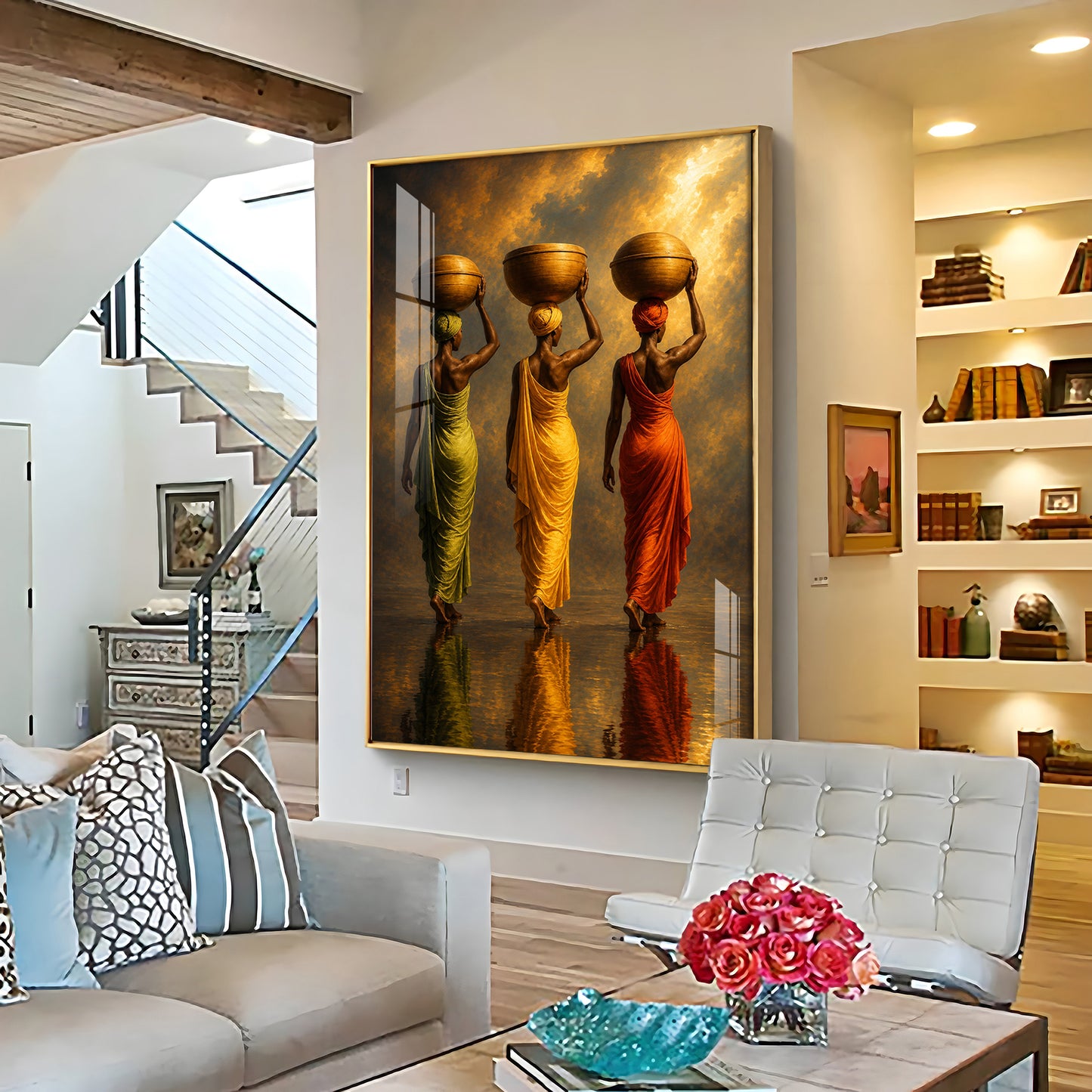 Rural Women Carrying Water Premium Acrylic Vertical Wall Art