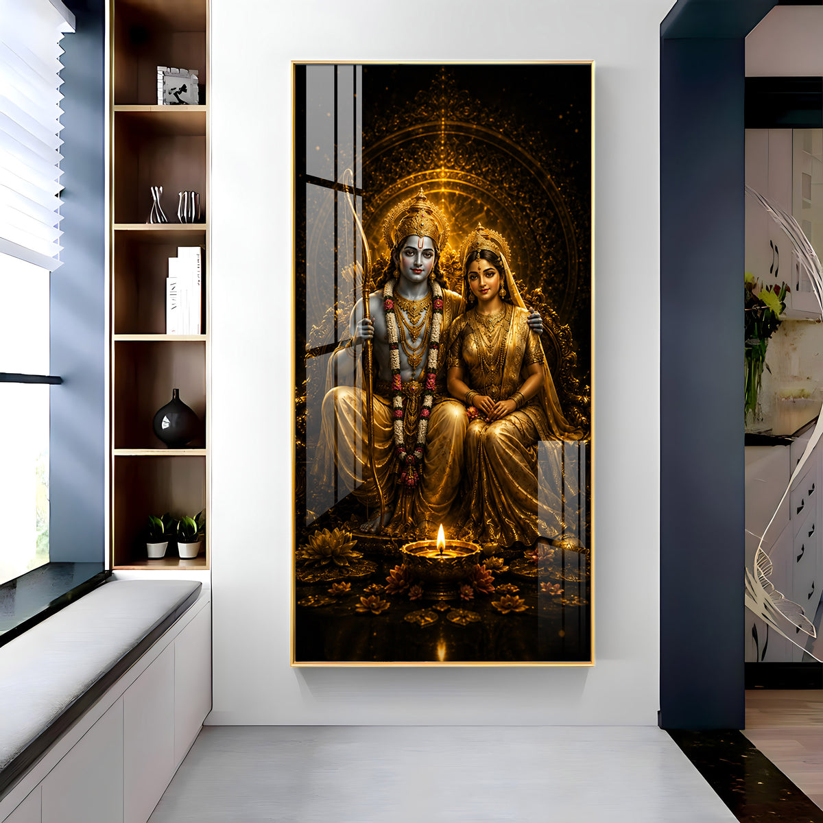 Divine Lord Rama & Sita Golden Premium Acrylic Vertical Wall Art