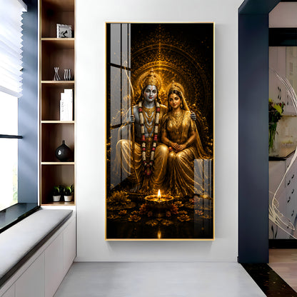 Divine Lord Rama & Sita Golden Premium Acrylic Vertical Wall Art