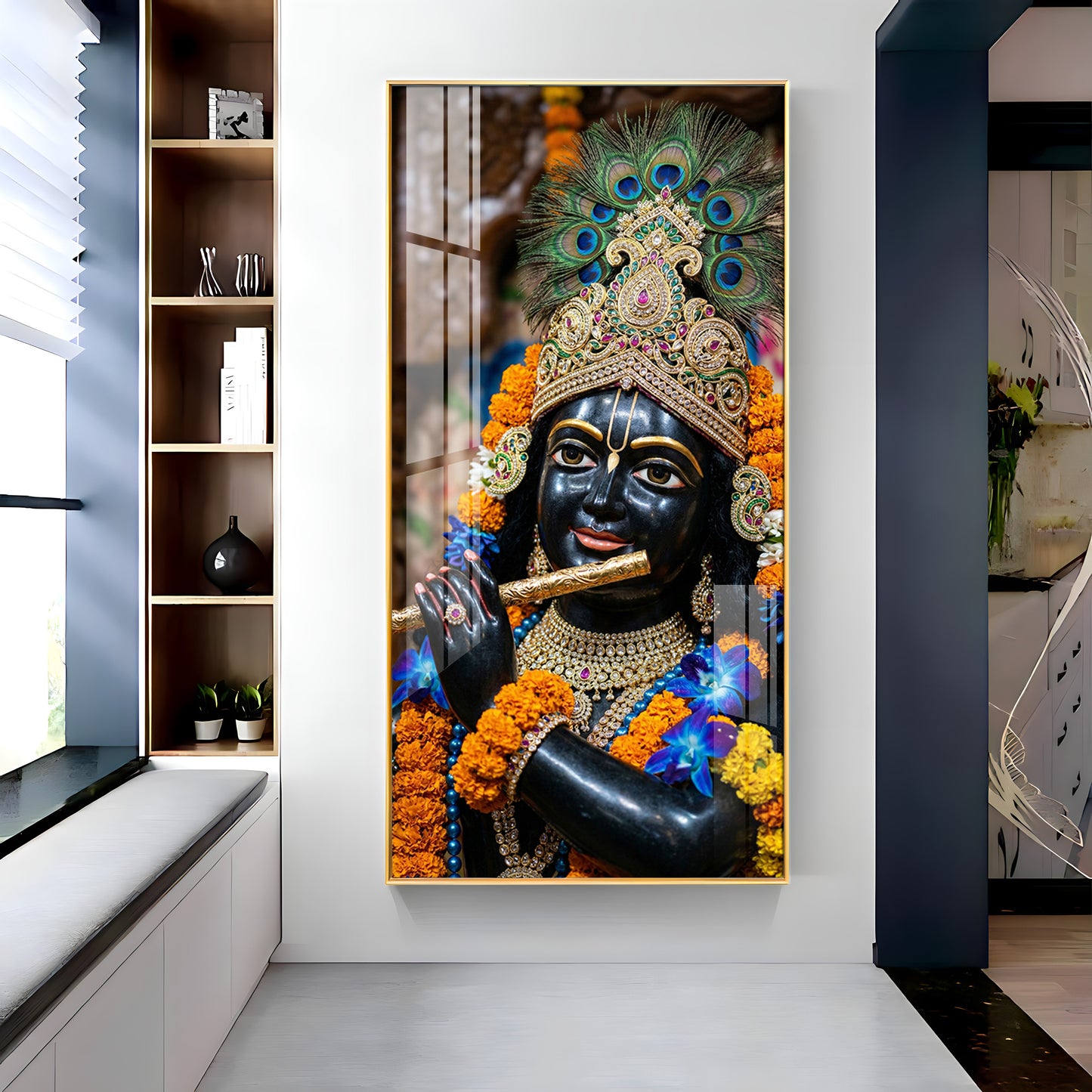 Divine Melody Krishna Premium Acrylic Vertical Wall Art