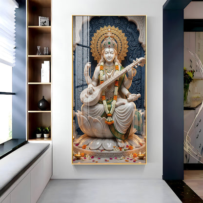 Divine Goddess Maa Saraswati Premium Acrylic Vertical Wall Art