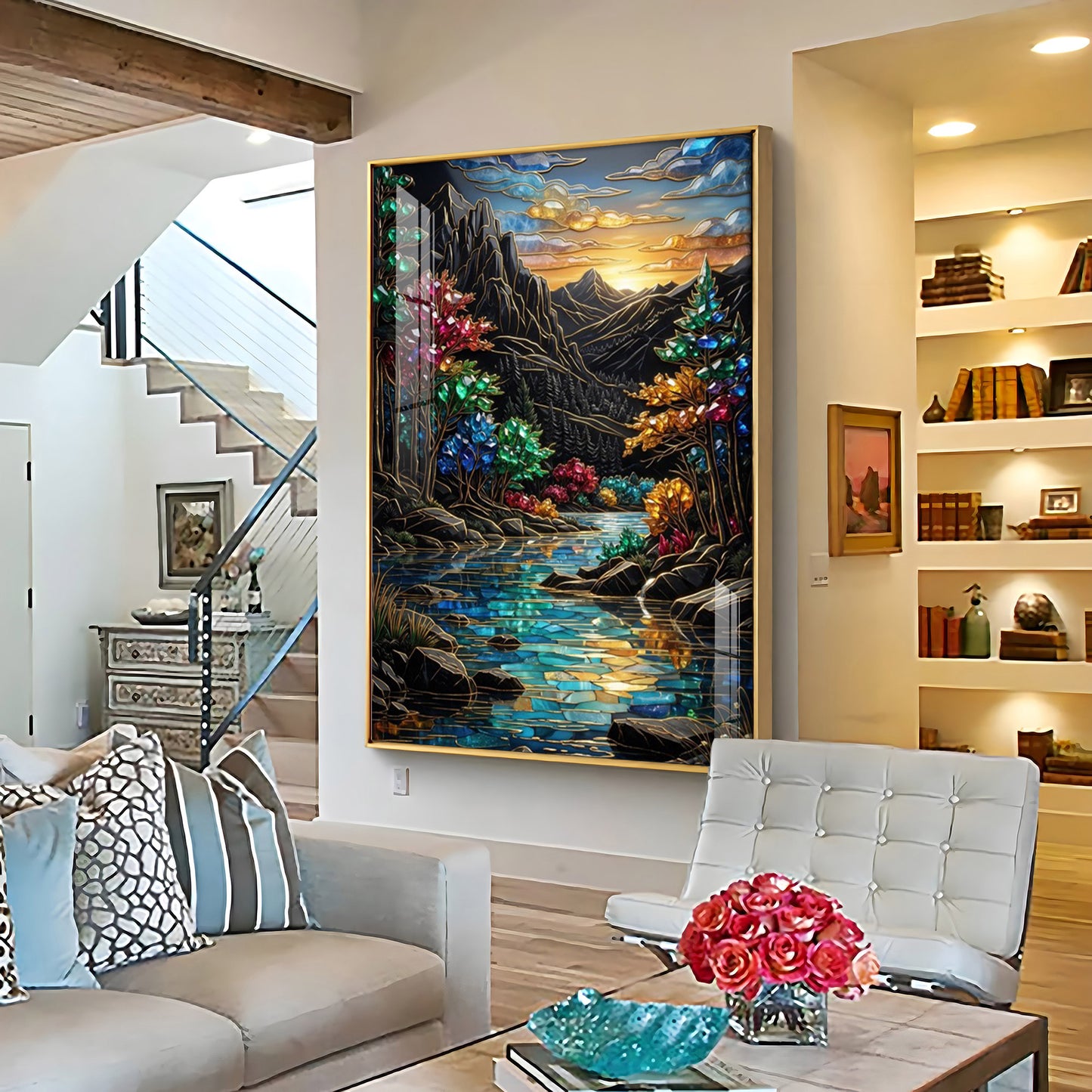 Depicting Mountains & River Premium Acrylic Vertical Wall Art