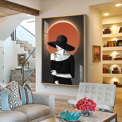 Glow Of Modern Girl In Hat Premium Acrylic Vertical Wall Art