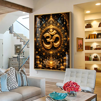 Golden Om Symbol Premium Acrylic Vertical Wall Art