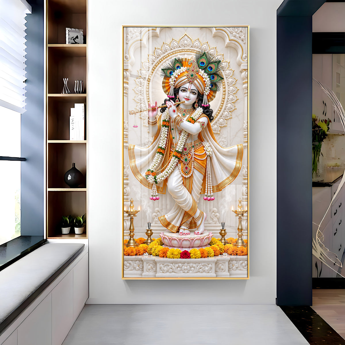 Krishna In White Dhoti Premium Acrylic Vertical Wall Art