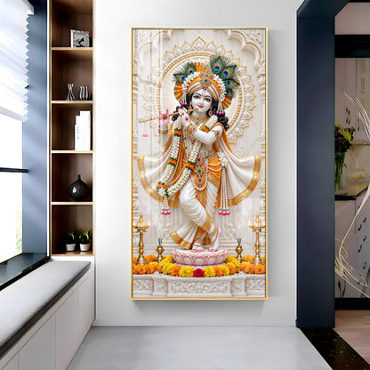 Krishna In White Dhoti Premium Acrylic Vertical Wall Art