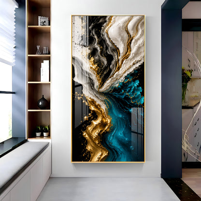 Abstract Fluid Liquid Marble & Gold Splash Premium Acrylic Vertical Wall Art