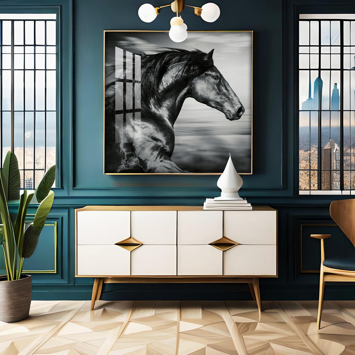 Wild Black Horse Premium Acrylic Square Wall Art