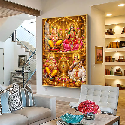 Goddess laxmi, Saraswati, Lord ganesh & Kuber Premium Acrylic Vertical Wall Art