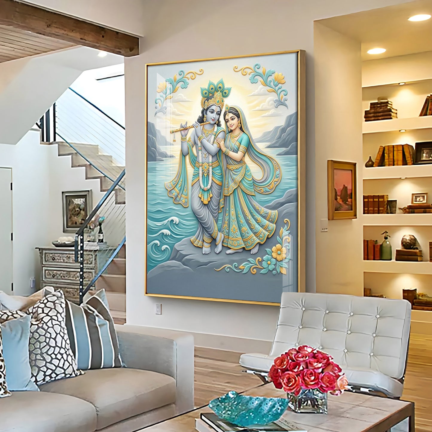 Radha Krishna Swaroop Premium Acrylic Vertical Wall Art