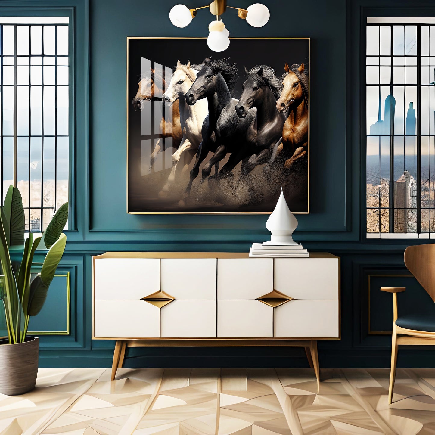 Lucky Running Horses Premium Acrylic Square Wall Art