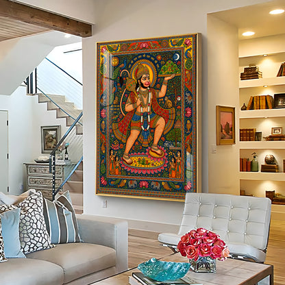 Madhubani Lord Hanuman Premium Acrylic Vertical Wall Art