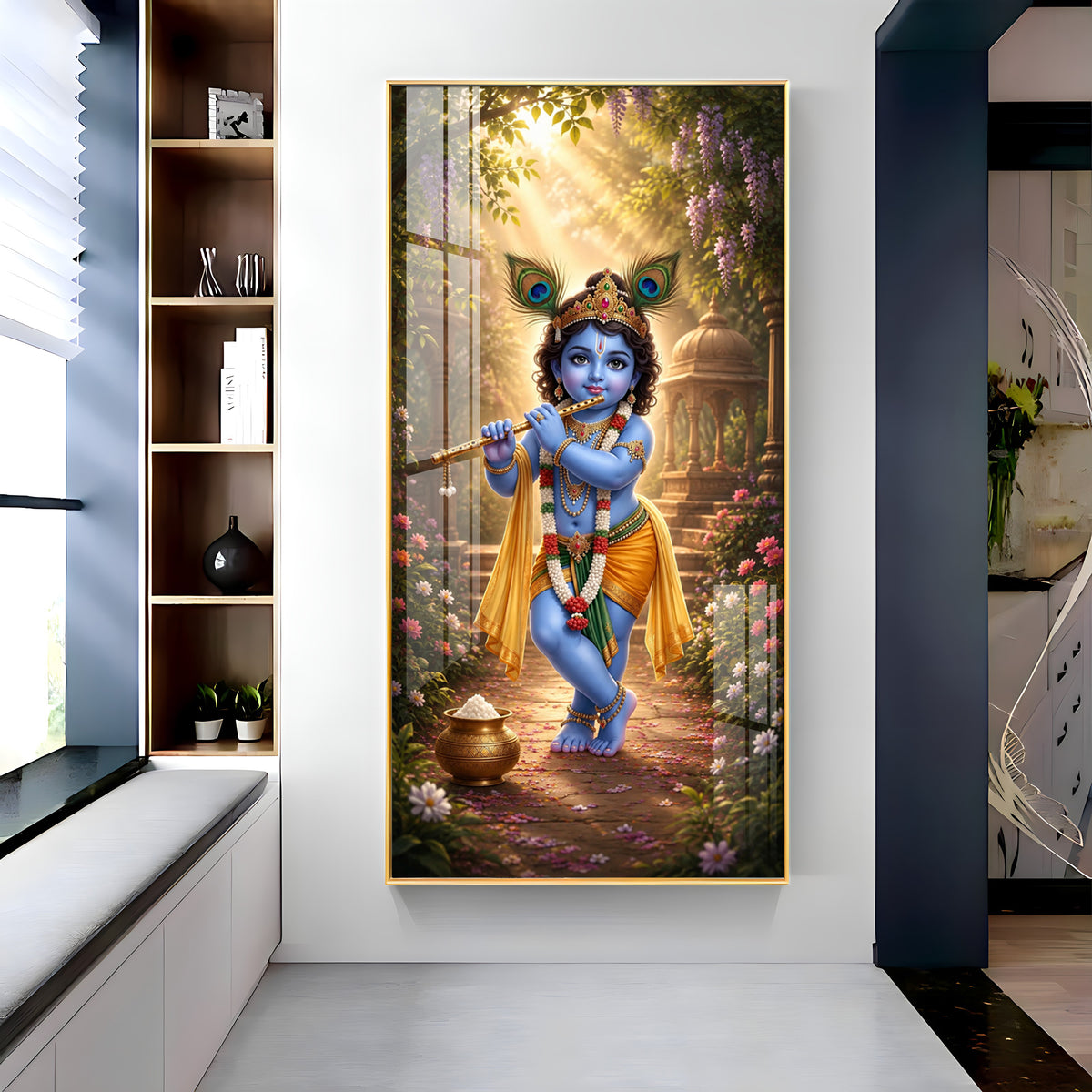 Bal Krishna Vrindavan Premium Acrylic Vertical Wall Art