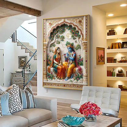 Depiction Of Krishna With Radha Premium Acrylic Vertical Wall Art