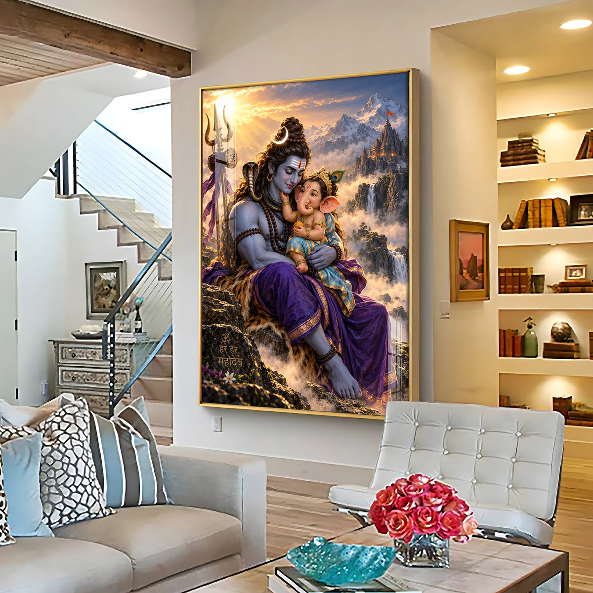 Lord Shiva holding Ganesha Premium Acrylic Vertical Wall Art