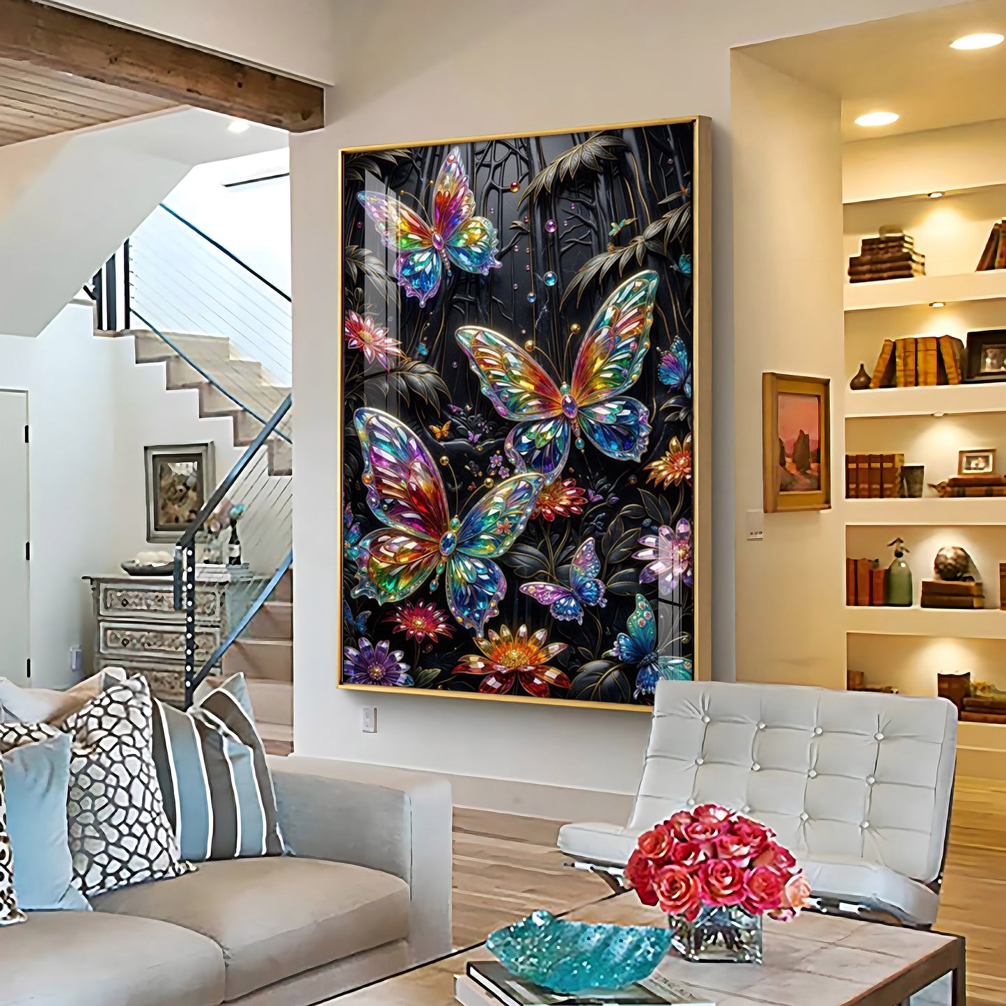 Butterflies & Flowers Premium Acrylic Vertical Wall Art
