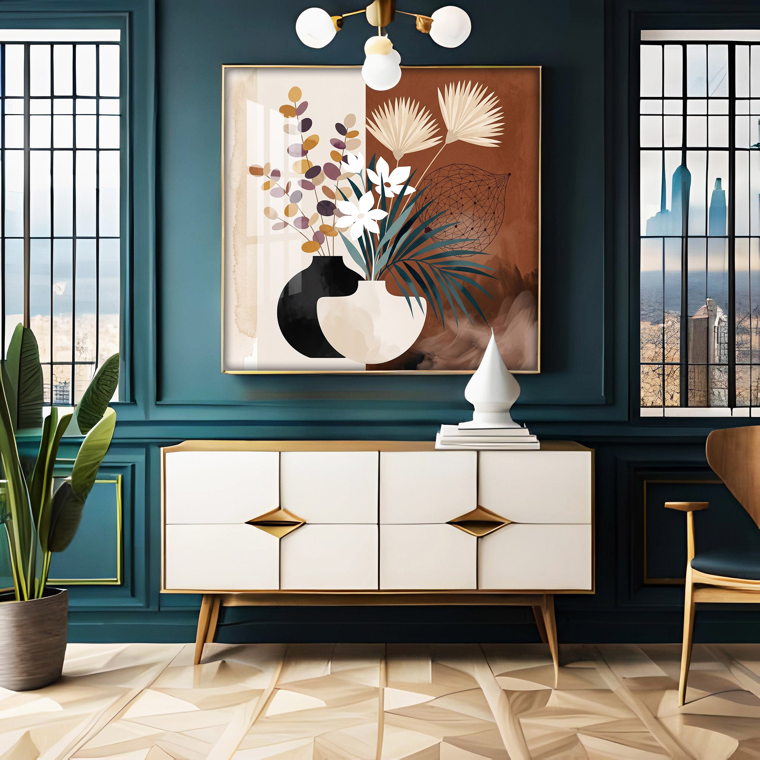 Two Overlapping Silhouettes Premium Acrylic Square Wall Art