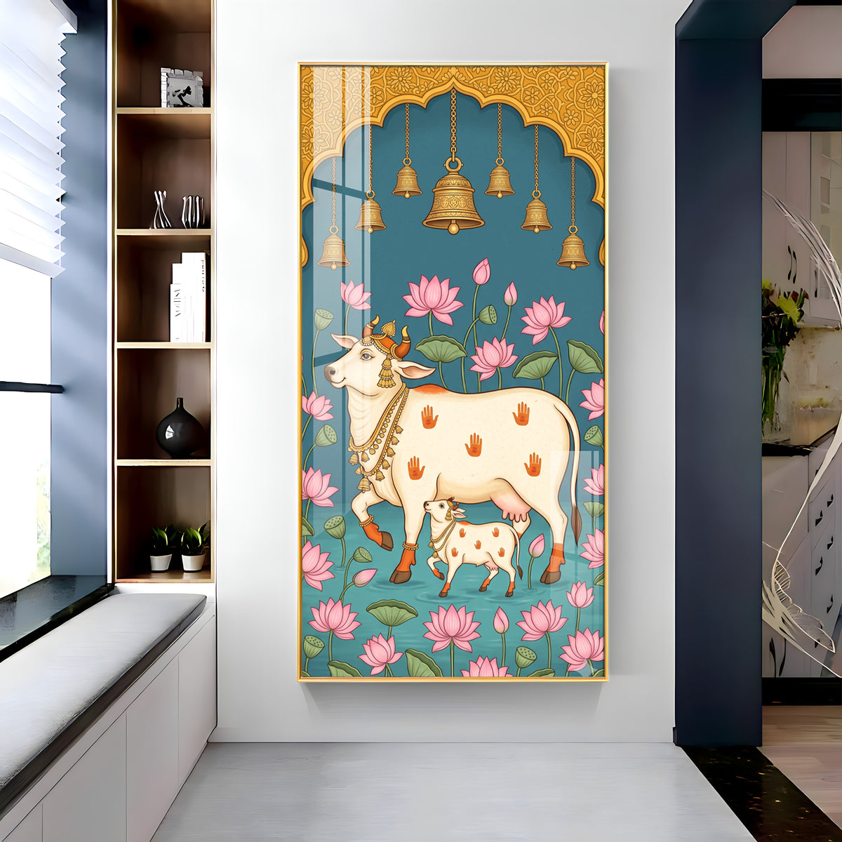 Pichwai Cow & Calf Premium Acrylic Vertical Wall Art