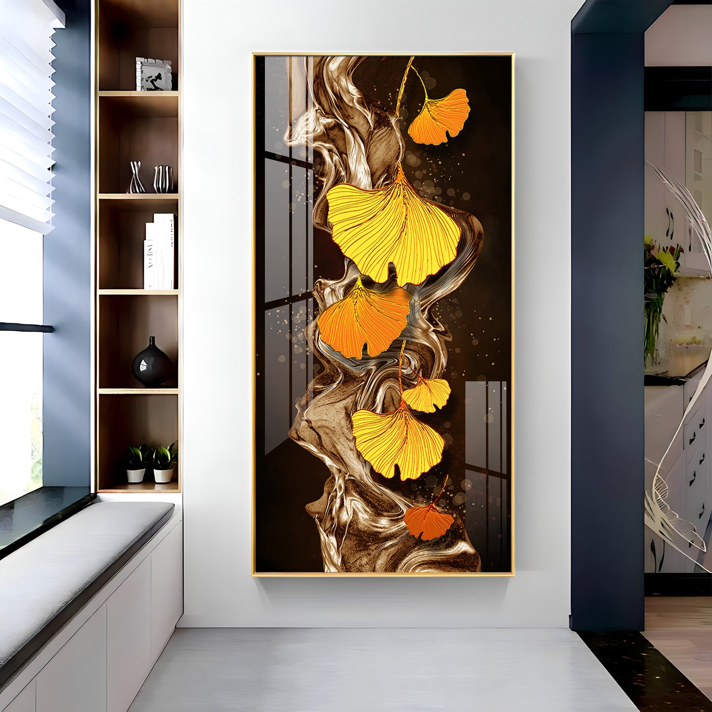 Glittering Ginkgo Premium Acrylic Vertical Wall Art