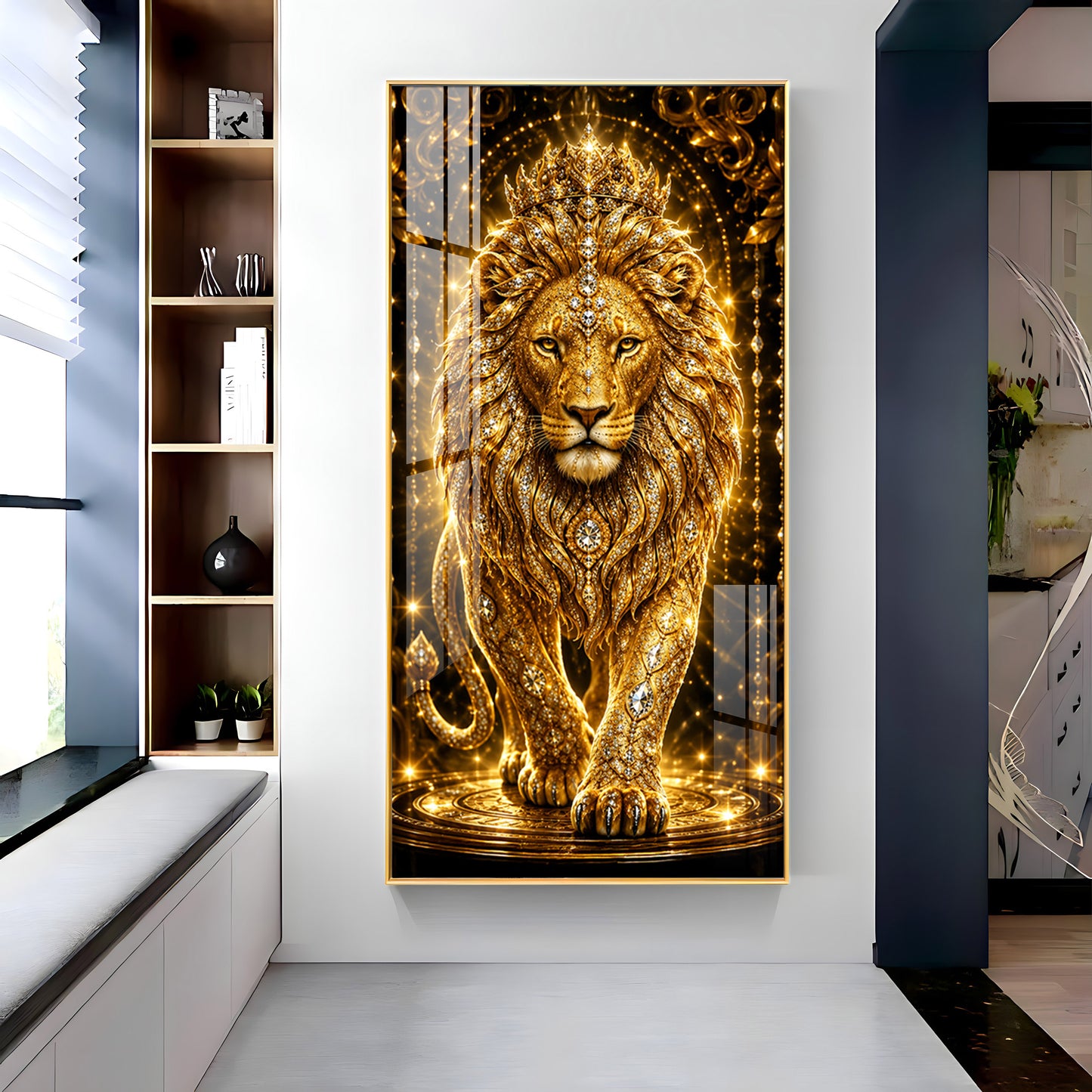 Golden Lion Premium Acrylic Vertical Wall Art