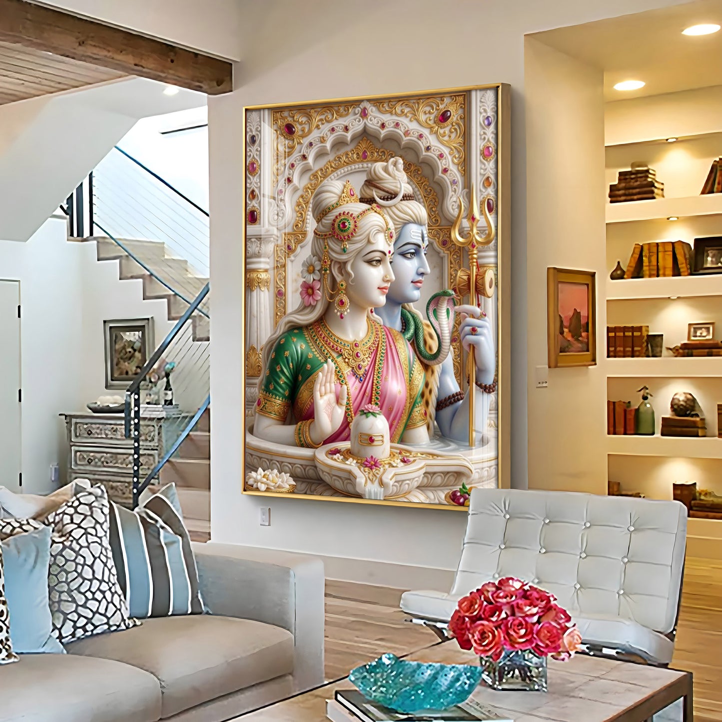Lord Shiva Devi Parvati With Shivling Premium Acrylic Vertical Wall Art