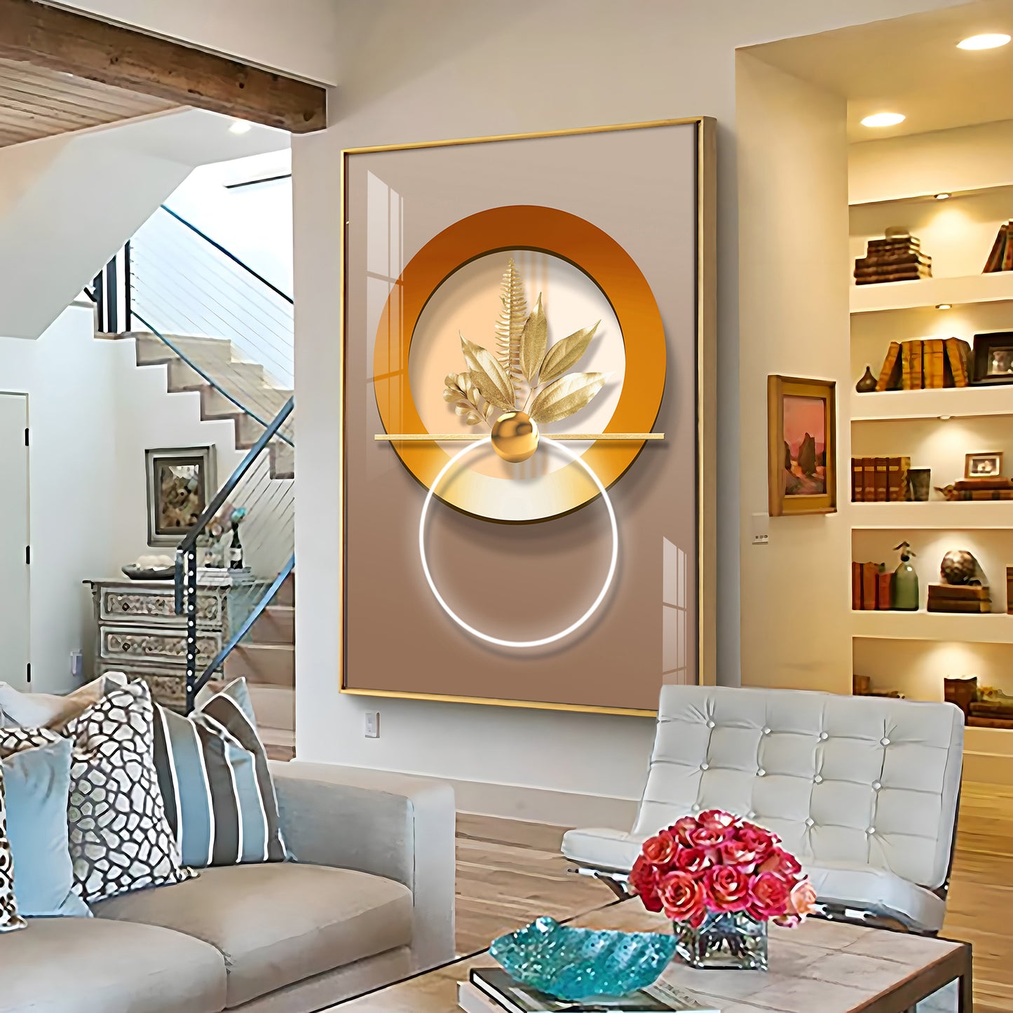 Golden Leaf Embrace Premium Acrylic Vertical Wall Art