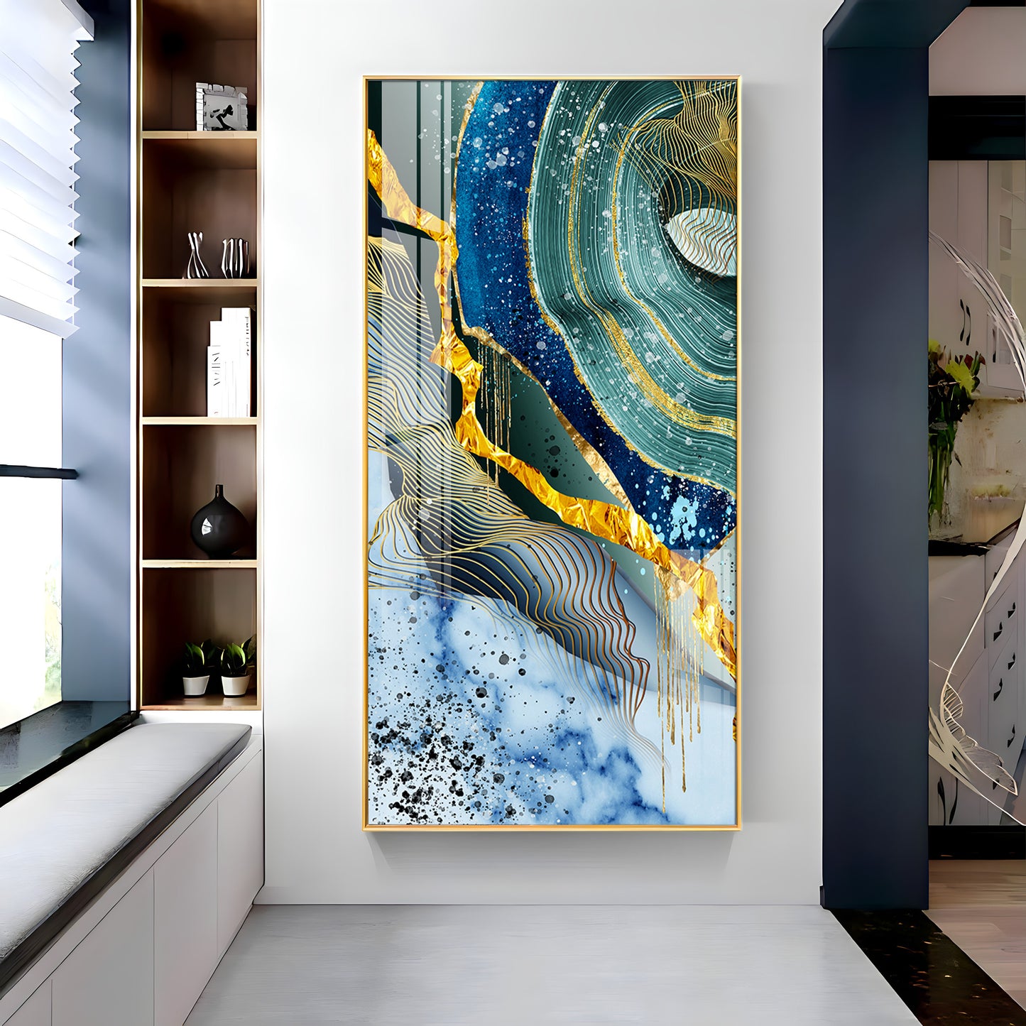 Blue & Green Waves Premium Acrylic Vertical Wall Art