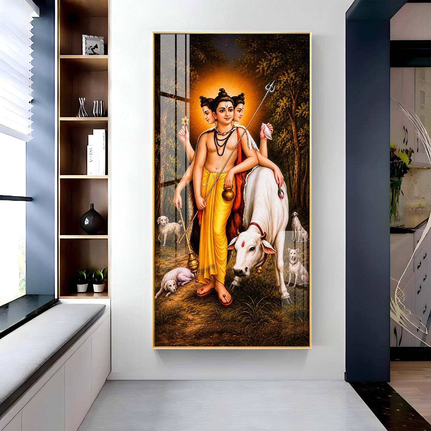 Hindu Lord Dattatreya Premium Acrylic Vertical Wall Art